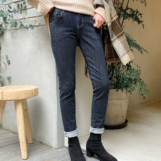 Fleece-lined Unwashed Skinny Jeans