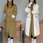Reversible Button-up Padded Long Coat Khaki & White - One Size