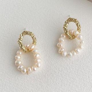 Freshwater Pearl Hoop Dangle Earring 1 Pair - Pearl - Gold - One Size