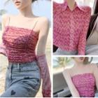 Long-sleeve Print See-through Slim-fit Shirt / Camisole Top
