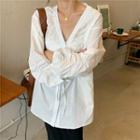 Ruched V-neck Long-sleeve Loose-fit Blouse