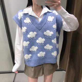V-neck Cloud Jacquard Sweater Vest