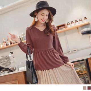 Long Sleeve V-neck Chiffon Tunic Top