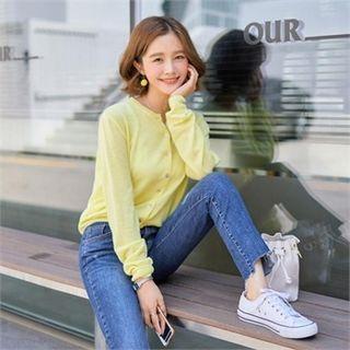 Crew-neck Linen Blend Cardigan