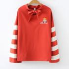 Embroidered Cartoon Striped Sweatshirt Red - One Size