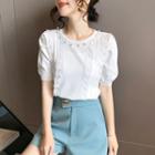 Lace Trim Puff-sleeve Knit Top