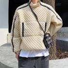 Mock-neck Two-tone Quilted Zip-up Sweatshirt