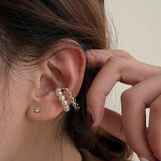 Faux Pearl Alloy Layered Cuff Earring 1 Pc - Pearl - Gold - One Size