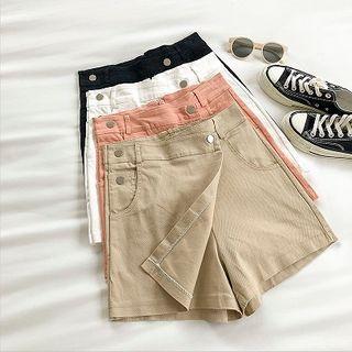 Plain High-waist Asymmetric Skort