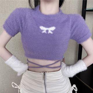 Set: Bow Knit Crop Top + Arm Sleeves