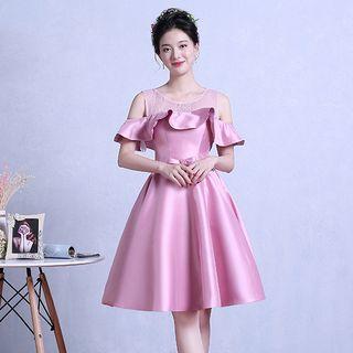 Ruffle Trim Cold Shoulder Cocktail Dress