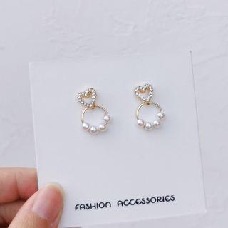 Heart Rhinestone Faux Pearl Drop Earring