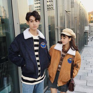 Couple Matching Faux-suede Fleece-panel Jacket