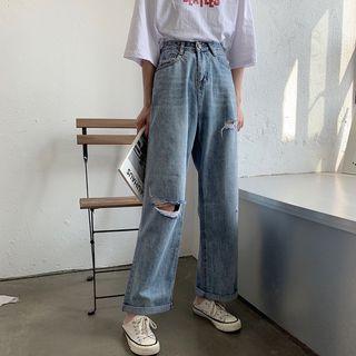 Ripped Wide-leg Denim Pants