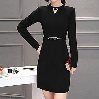 Cut Out Front Long Sleeve Mini Dress