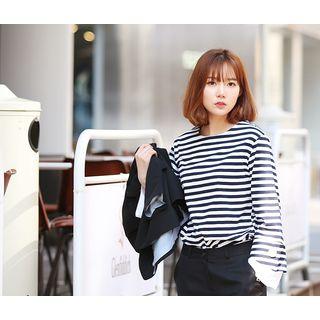 Long-sleeve Color-block Striped T-shirt