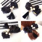 Faux Pearl Bow Tassel Hair Clip Black - One Size