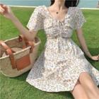 Short-sleeve Floral A-line Mini Dress White - One Size