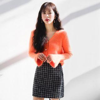 Wool Blend Fuax-pearl Buttoned Cardigan