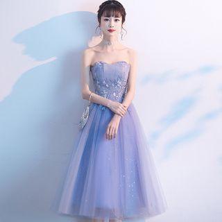 Strapless Floral Embroidered A-line Cocktail Dress