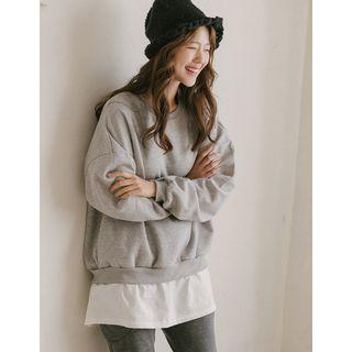 Drop-shoulder Fleece-lined Shirred Sweatshirt