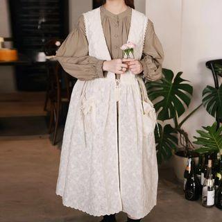 V-neck Embroidered Tank Dress Off-white - One Size