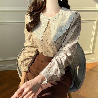 Lace-collar Floral Cotton Blouse