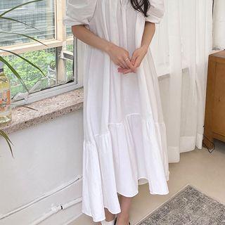 Square-neck Puff-sleeve Maxi Dress
