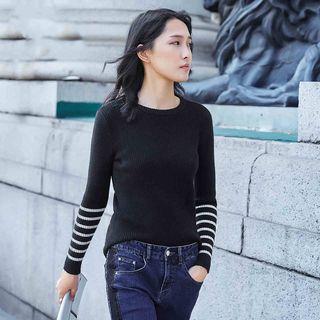 Striped-sleeve Sweater