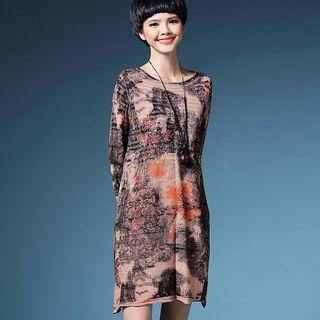 Long-sleeve Print Knit Dress