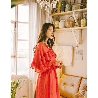 Frilled Dotted Maxi Dress Red - One Size