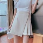 High Waist Asymmetrical Pleated Mini A-line Skirt
