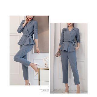 Set: Plain Sashed Blouse + Dress Pants
