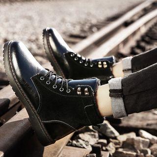 Stitched Panel Lace-up Ankle Boots