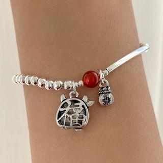 Chinese Characters Money Bag Bracelet Silver - One Size