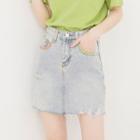Contrast Stitching Denim A-line Skirt