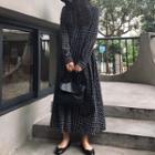 Long-sleeve Check Midi A-line Dress As Shown In Figure - One Size