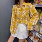 Long-sleeve Check Loose-fit Shirt Yellow - One Size