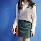 Slit-front Belted Miniskirt