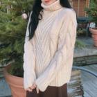 Turtleneck Chunky Knit Sweater Off White - One Size