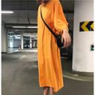 3/4-sleeve Letter T-shirt Dress Tangerine - One Size