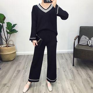 Set: V-neck Knit Top + Pants