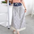 Drawstring Floral Print Maxi Skirt Gray - One Size