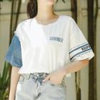 Denim Panel Lettering Short-sleeve T-shirt