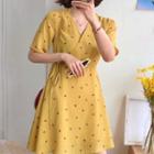 Short-sleeve Tie-waist Print A-line Dress