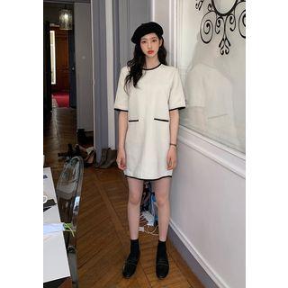 Piped Tweed Mini Shift Dress