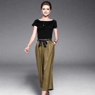 Set: Short-sleeve T-shirt + Cropped Wide-leg Pants