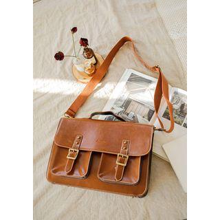 Dual-pocket Buckle Satchel