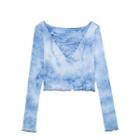 Lace-up Tie-dyed Long-sleeve Top