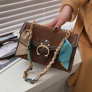 Buckled Corduroy Flap Chain Crossbody Bag